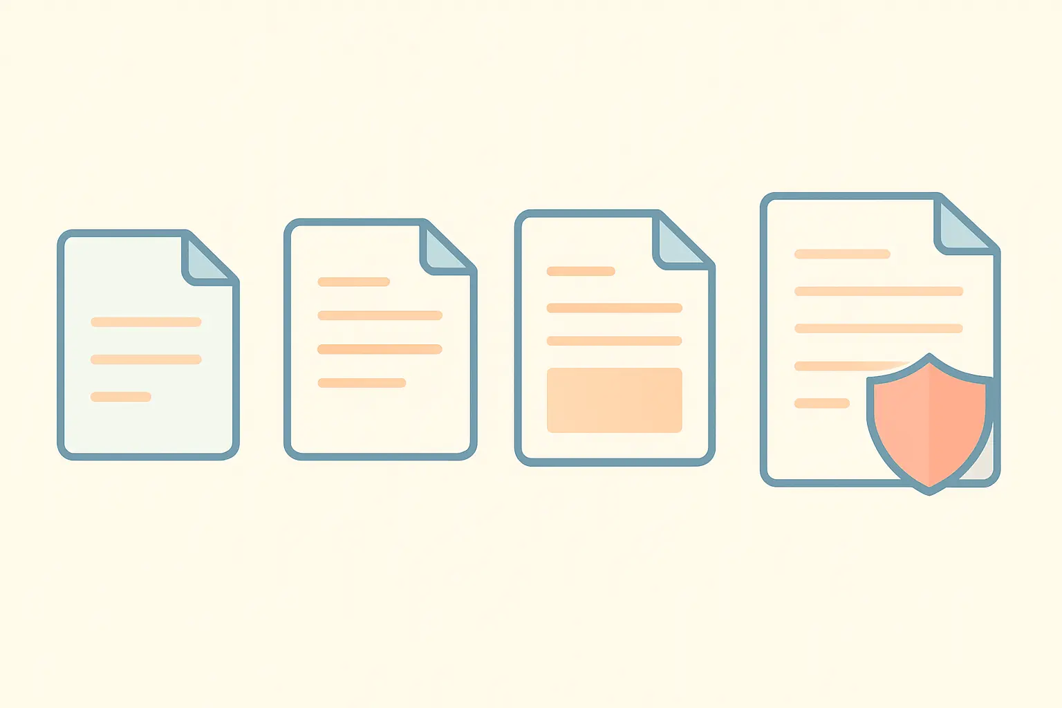 Flat vector illustration of the four DBS check types shown as documents with increasing detail
