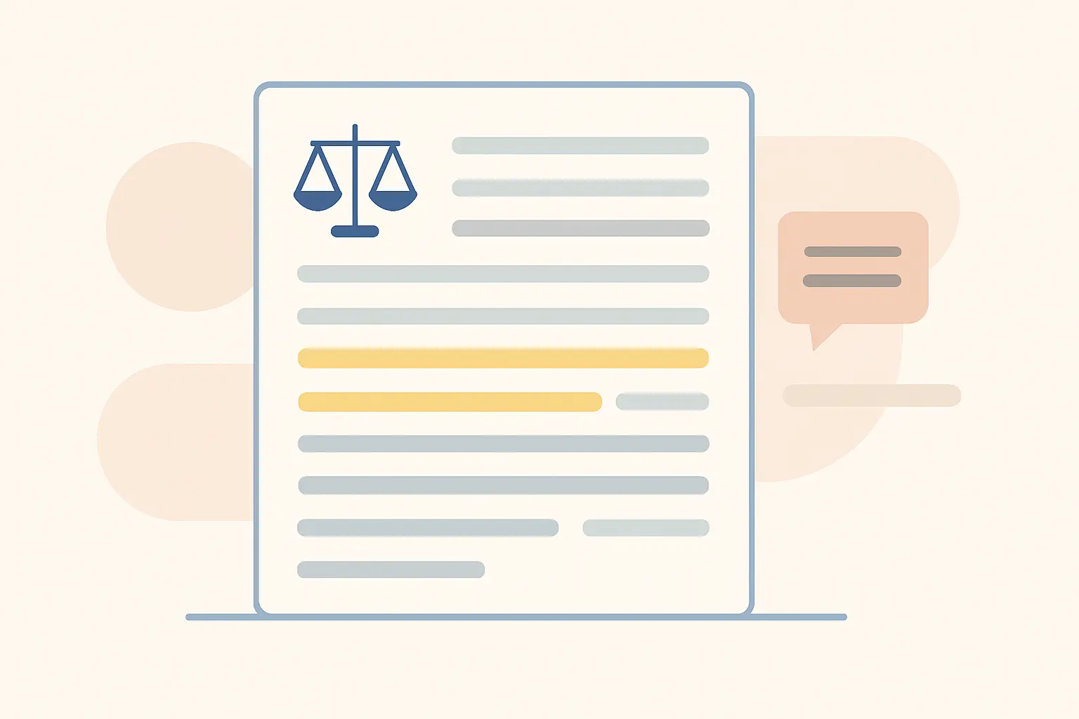 Flat vector illustration of a judgment with the binding reasoning highlighted apart from incidental remarks