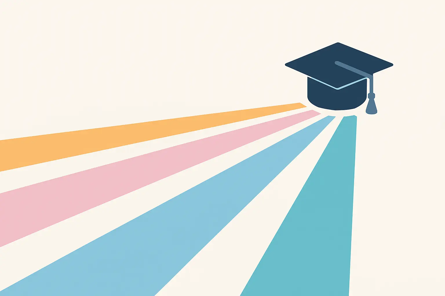 Flat vector illustration of four parallel study routes of different lengths converging on a single graduation outcome
