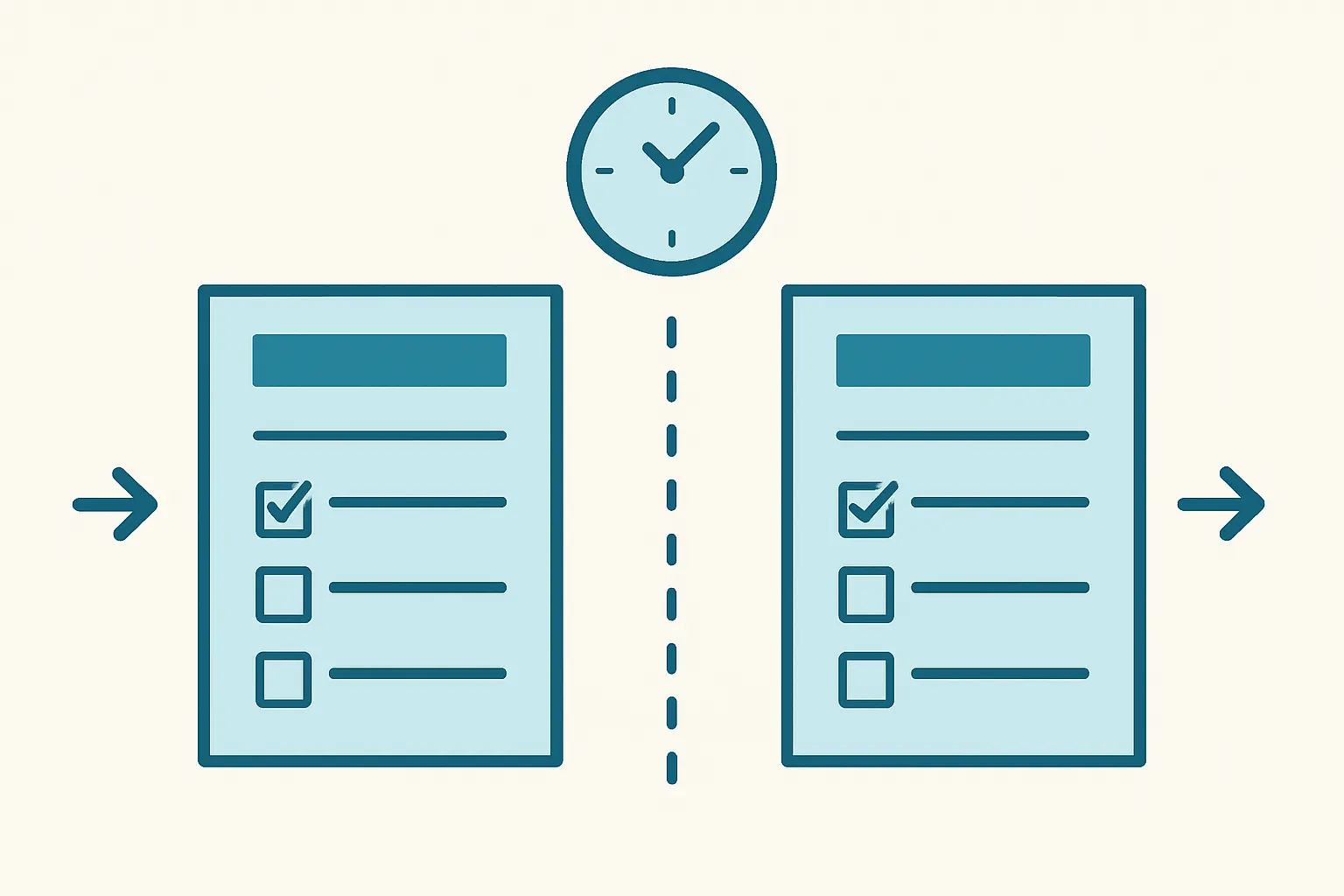 Flat vector illustration of two surveys separated by time and by different respondent sources