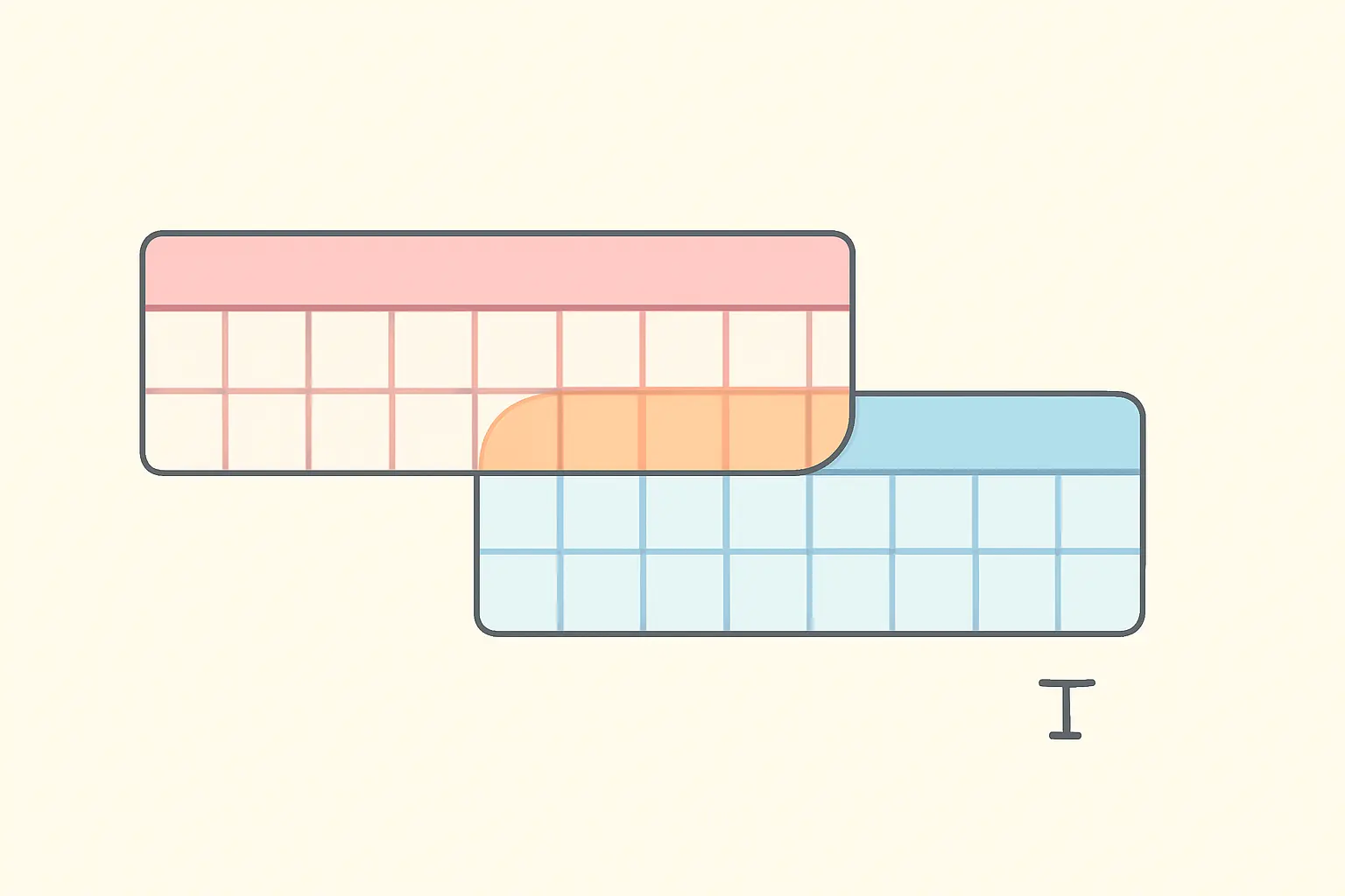 Flat vector illustration of two offset calendar bands with a highlighted overlapping period between them