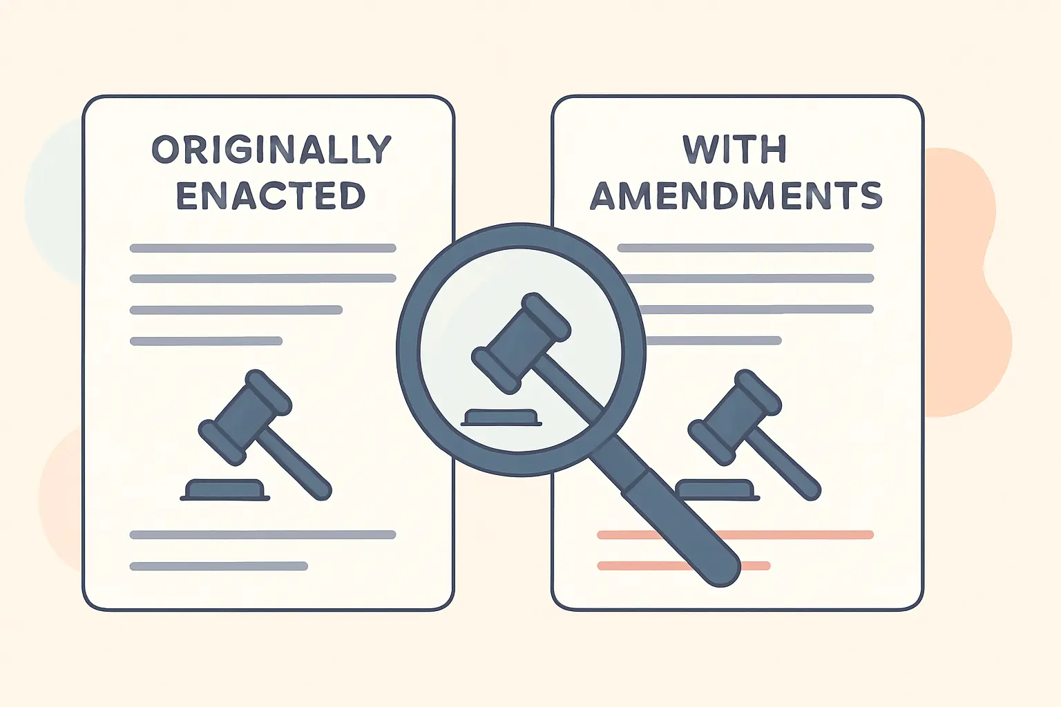 Flat vector illustration comparing original and revised versions of an Act of Parliament