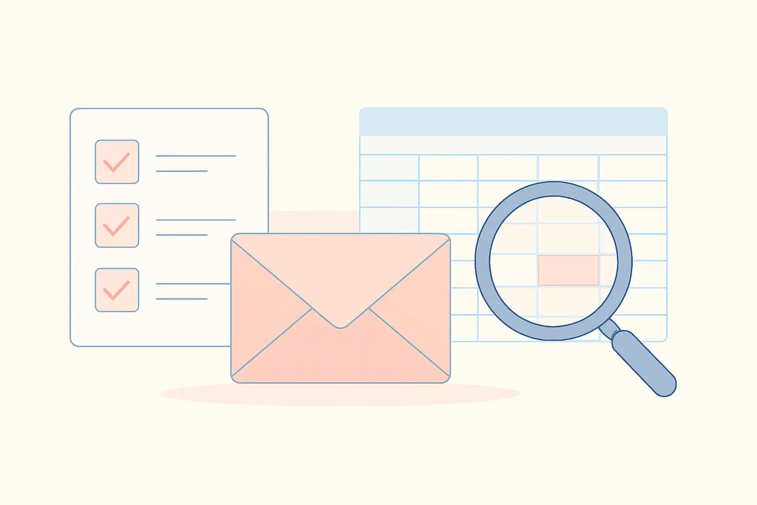 Flat vector illustration of a well-formed information request checklist and returned data