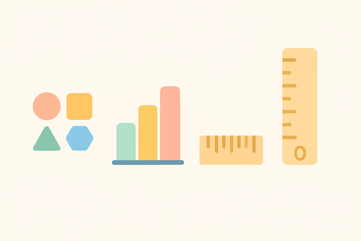 Four measurement levels rising from nominal categories through ordinal ranks to interval and ratio scales