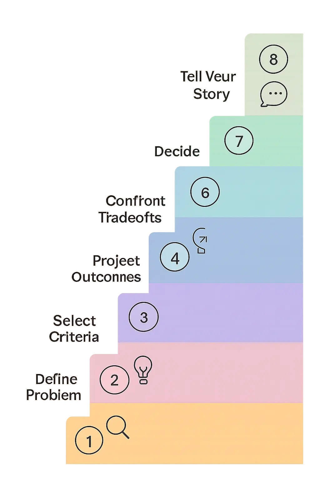Eight-step staircase diagram of Bardach's Eightfold Path for policy analysis