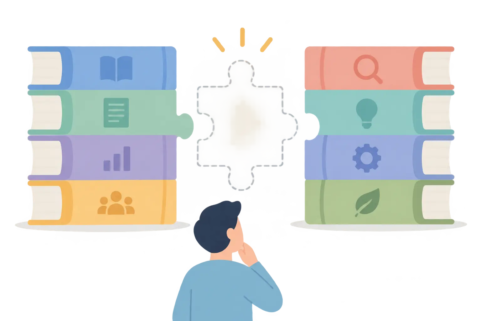 Missing puzzle piece between blocks of literature showing a research gap