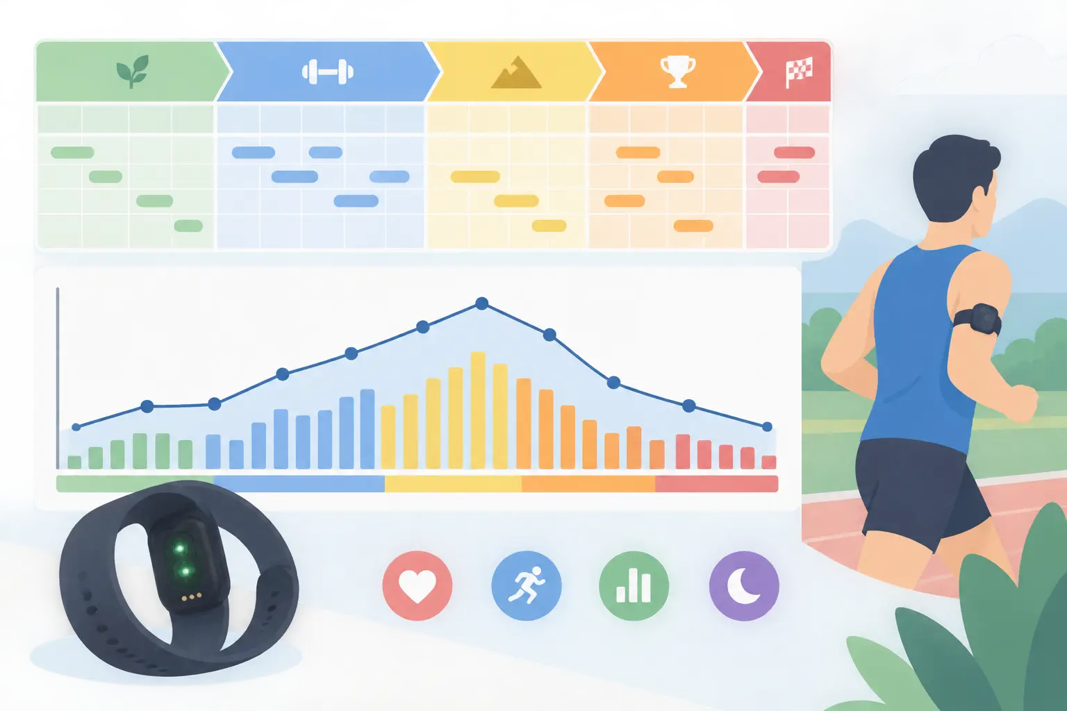 Training load chart with season calendar and wearable sensor