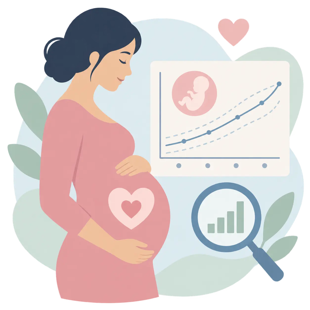 Illustration of maternity care research with heart and growth chart