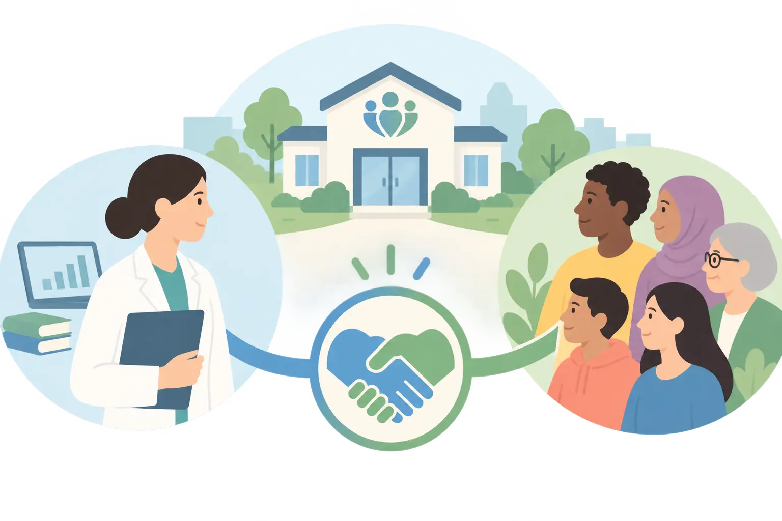 Community organization building linking a researcher to participants