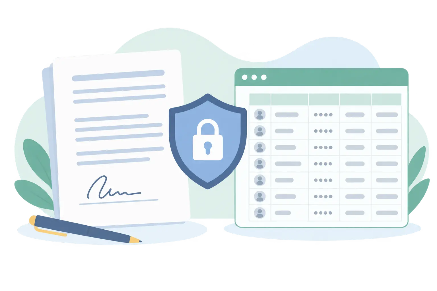 Signed data access agreement with a shield and anonymized spreadsheet