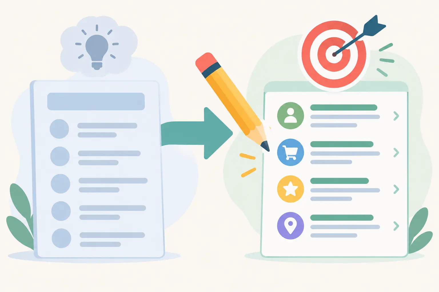 Recommendations page being sharpened from generic to specific with a target icon